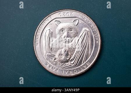 US-Geldviertel-Dollar-Münze Nahaufnahme isoliertes Bild Stockfoto