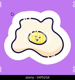 Ein lächelndes einzelnes Ei mit gelber Mitte auf violettem Hintergrund. Aufkleber für Planer. Stock Vektor