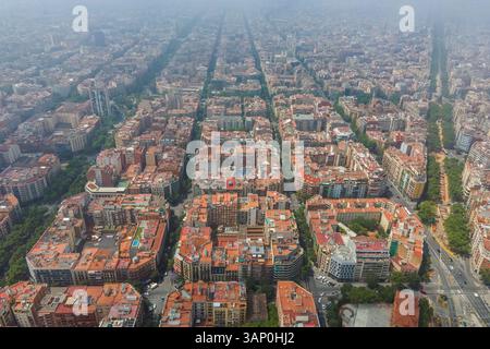 Luftaufnahme der Innenstadt von Barcelona, Katalonien, Spanien. Stockfoto