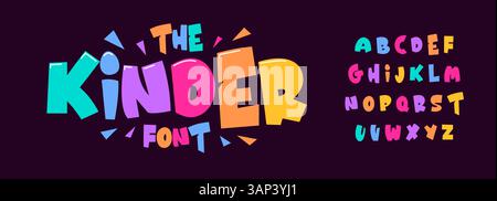 Farbenfrohe Zeichentrickschrift Für Kinder. Lustige, verspielte Briefe für Kinder Design, Poster, Spiele, Bildung, Geburtstagsfeier, Logo, Branding. Jugendlich Stock Vektor