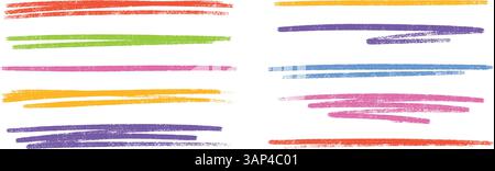 Buntstift-Set in Pastellfarben – handgezeichnete Kreide-, Marker- oder Bleistift-Textmarker-Striche mit rauen, strukturierten Kanten. Stock Vektor