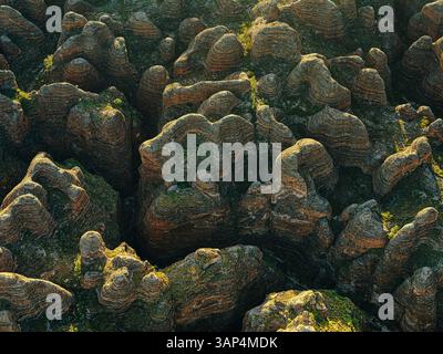 Blick aus der Vogelperspektive auf einzigartige Felsformationen und atemberaubende Landschaft, Purnululu, Australien. Stockfoto