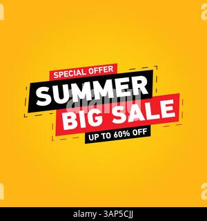 Rabattbanner für Sommerangebote. Sommerangebot Sale Banner Vektorvorlage. Verkaufsetikett und Rabatte Stock Vektor