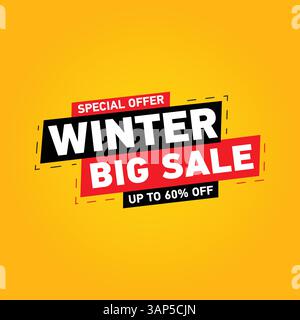 Rabattbanner für Winterangebote. Winter Angebot Verkauf Banner Vektor Vorlage. Verkaufsetikett und Rabatte Stock Vektor