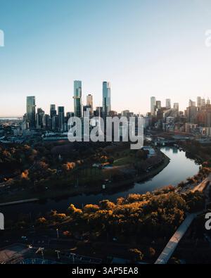 Aus der Vogelperspektive auf die wunderschöne Stadt Melbourne, Downtown, Victoria, Australien. Stockfoto
