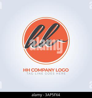hh Alphabet Letter Firmenlogo-Vorlage, orangefarbenes Thema, einzigartiges Logo, kreatives Logo, Logo-Vorlage, silberner Hintergrund Stock Vektor