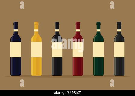 Weinflasche Set Flache Vektor-Illustration. Stock Vektor