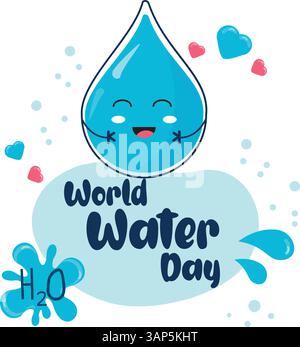 Welt Wassertag Illustration niedliche Wassertropfen Charakter Stock Vektor