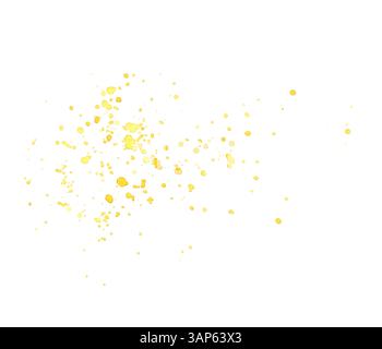 Gelbe abstrakte Aquarellspritzer, Tropfen und Flecken. Handgezeichnete Spritzlackierung. Chaotische Flecken Designelement isoliert vom Hintergrund für Sommer und Stockfoto