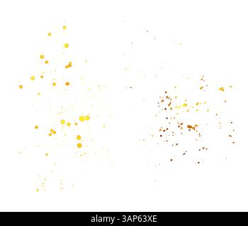 Gelbe und braune abstrakte Aquarellspritzer, Tropfen und Flecken. Handgezeichnete Spritzlackierung. Chaotische Flecken Designelement isoliert vom Hintergrund für Stockfoto