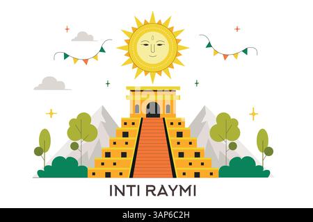 Inti Raymi Vektor Illustration, Übersetzung Feier der Sonne für eine traditionelle religiöse Zeremonie am 24. Juni in einem flachen Stil Cartoon Hintergrund Stock Vektor