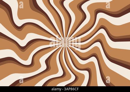 Hintergrund mit Karamell- und Schokoladenmuster. Wellige Erdnussbutter. Flüssiger Milchsirup. Abstrakte, groovige spiralförmige Streifen von süßem Dessert Stock Vektor
