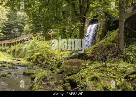 Altes Wasserkraftwerk Niezelgrund Wasserfall Lohmenschlucht Stockfoto