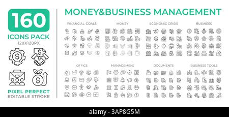 Symbole für Geldmanagement und Unternehmensleitung legen die Sammlung fest Stock Vektor