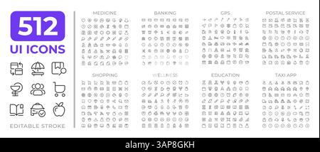 Verschiedene Zeilensymbole Set Collection Stock Vektor