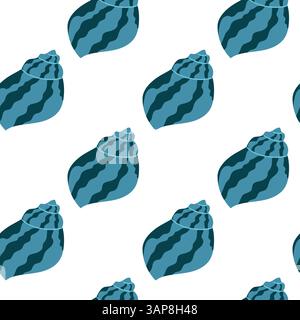 Muster aus blaugrünen und dunkelblauen Muscheln auf weißem Hintergrund, ideal für Designprojekte Stock Vektor