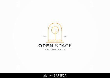 Tree Garden Doorway Real Estate Resort Logo Simple Linear Luxury Concept Business Property Stock Vektor