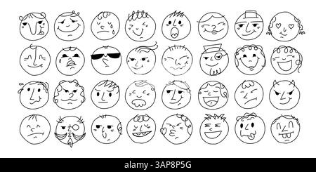 Emojis-Gesichter-Symbol in handgezeichnetem Stil Stock Vektor