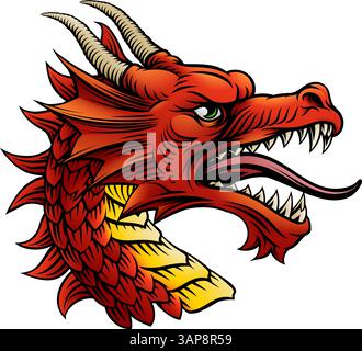 Dragon Head Holzschnitt Ätzen Heraldischer Vintage Style Stock Vektor
