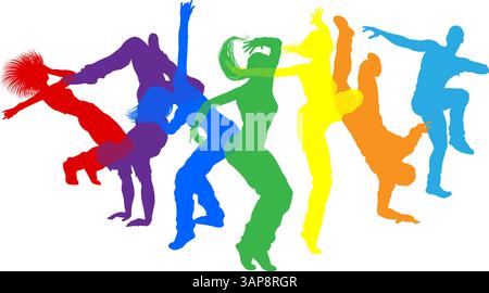 Tänzerinnen Silhouette Street Dance Posiert Silhouetten Stock Vektor
