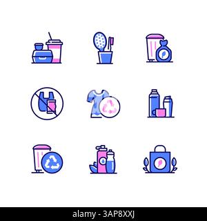 Keine Verschwendung – Symbole im Liniendesign Stock Vektor