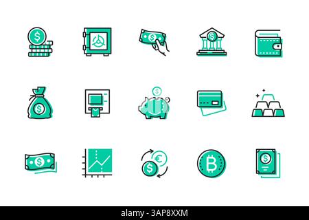 Wirtschaft und Finanzen – Satz von Symbolen im Liniendesign Stock Vektor