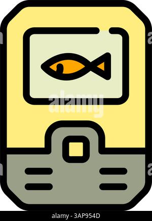 Farbsymbol für Angeln-Echolot. Flaches Schild für Fischfinder. Ausrüstung für Fischer. Weg, Fische zu finden. Effiziente Fischerei. Vektorillustration isoliert auf weiß. Stock Vektor