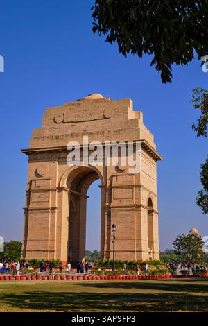 India, New Delhi, Rajpath Boulevard, India Gate, das India Gate wurde zwischen 1921 und 1931 vom Architekten Edwin Lutyens erbaut Stockfoto