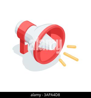 Symbol für isometrische Vektorlautsprecher, farbig auf weißem Hintergrund, Alarm oder Werbung Stock Vektor