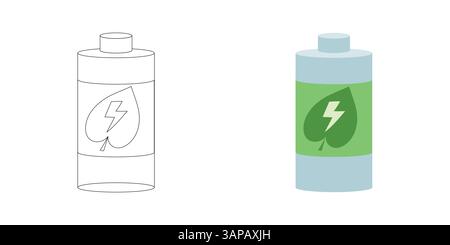 Minimales ECO-Batteriesymbol mit Blatt und Blitz, das sauberen Stromspeicher, elektrische Nachhaltigkeit und erneuerbare Spannungsquelle darstellt Stock Vektor