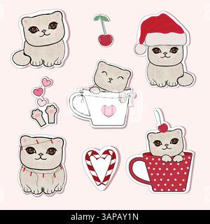 Niedliches Kätzchen-Sticker-Set mit Designelement Stock Vektor