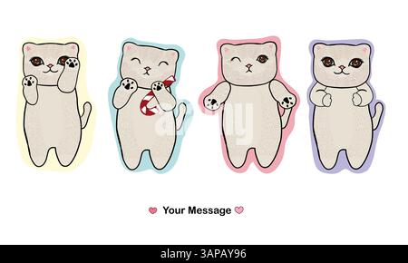 Neujahrskätzchen-Aufkleber mit Süßigkeiten Stock Vektor