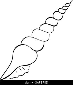 Abbildung der spiralförmigen Muschel. Vektorgrafik Linientinte lineare Skizze einer Muschel. Design für Verpackung, Kosmetik, Textil, Karten. Stock Vektor