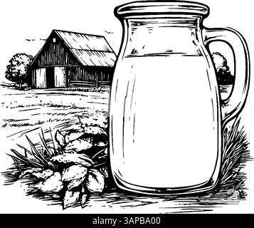 Eine detaillierte Vintage-Illustration zeigt einen Jasminzweig, der mit blühenden Blumen und blühenden Blättern geschmückt ist. Stock Vektor