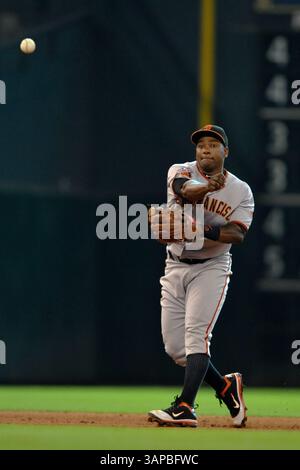 August 2011 . San Francisco Giants Shortstop Mike Fontenot #14 beim MLB-Spiel zwischen den San Francisco Giants und den Houston Astros im Minute Maid Park in Houston Texas. Giants gewinnen 6-4 in 11 Innings. Manny Flores/CSM(Credit Image: â© Manny Flores/Cal Sport Media/ZUMAPRESS.com)(Credit Bild: © Manny Flores/Cal Sport Media/ZUMAPRESS.com) Stockfoto