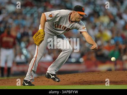 August 2011 . San Francisco Giants Relief Pitcher Jeremy Affeldt #41 auf dem Hügel während des MLB-Spiels zwischen den San Francisco Giants und den Houston Astros im Minute Maid Park in Houston Texas. Giants gewinnen 6-4 in 11 Innings. Manny Flores/CSM(Credit Image: â© Manny Flores/Cal Sport Media/ZUMAPRESS.com)(Credit Bild: © Manny Flores/Cal Sport Media/ZUMAPRESS.com) Stockfoto