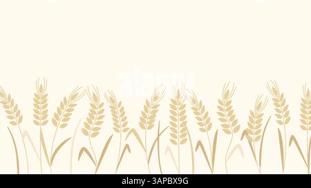 Horizontale Bannerspikelets von reifem Weizen. Ähren von Getreidekulturen auf dem Feld. Hintergrund mit der Ernte von Roggen, Hafer, Weizen, Gerste und Kopierraum für Text Stock Vektor