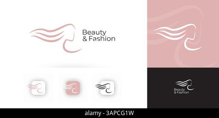 Elegantes Beauty- und Fashion-Logo mit fließender Haarsilhouette, ideal für Salons, Kosmetik und feminine Marken. Weicher, minimalistischer Stil mit modernem Design Stock Vektor