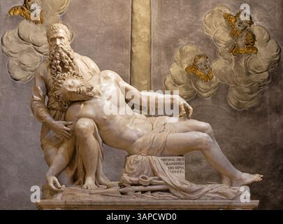 FLORENZ, ITALIEN - 19. MÄRZ 2025: Die Marmorskulptur der Ablagerung mit dem Nikodemus in der Kirche Chiesa Santissima Anunziata Stockfoto