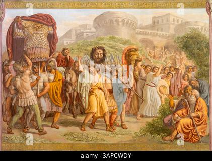 FLORENZ, ITALIEN - 19. MÄRZ 2025: Das Fresko von König David mit dem Kopf des Goliath in der Basilica della Santissima Annunziata Stockfoto