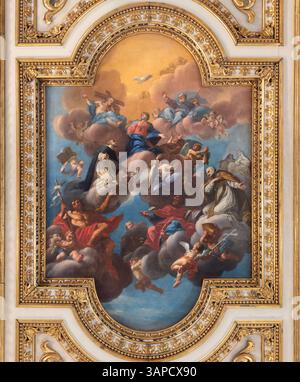 FLORENZ, ITALIEN - 19. MÄRZ 2025: Das Gemälde der Jungfrau Maria in seiner Herrlichkeit in der Kirche Basilica di San Marco von Giovanni Antonio Pucci Stockfoto