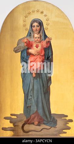 FLORENZ, ITALIEN - 18. MÄRZ 2025: Das Gemälde der Madonna in der Kirche Chiesa del Sacro Cuore von Ende 19. Cent. Stockfoto