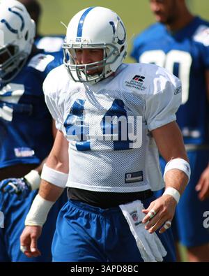 9. August 2011: Indianapolis Colts Tight End Dallas Clark (44) während des Trainingslagers der Indianapolis Colts an der Anderson University in Anderson. (Bild: © Pat Lovell/Cal Sport Media/ZUMAPRESS.com) Stockfoto