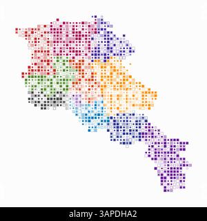Armenien, die Form des Landes, gebaut aus farbigen Zellen. Digitale Karte von Armenien auf weißem Hintergrund. Kleine quadratische Blöcke. Stock Vektor