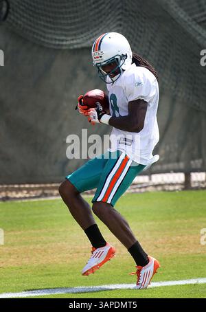 10. August 2011 - DAVIE, FL, USA - der Miami Dolphins Wide Receiver Clyde Gates fährt während des Trainings am Mittwoch, 10. August 2011, in der Trainingseinrichtung des Teams in DAVIE, Florida. (Bild: © C.W. Griffin/Miami Herald/MCT/ZUMAPRESS.com) Stockfoto