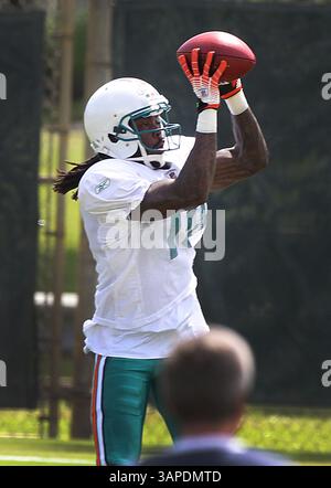 10. August 2011 - DAVIE, FL, USA - der Miami Dolphins Wide Receiver Clyde Gates fährt während des Trainings am Mittwoch, 10. August 2011, in der Trainingseinrichtung des Teams in DAVIE, Florida. (Bild: © C.W. Griffin/Miami Herald/MCT/ZUMAPRESS.com) Stockfoto