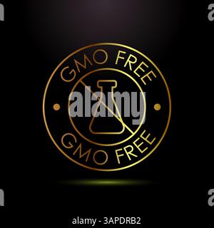 GMO-freie Icon-Design-Illustration, Non-gmo-Lebensmittel-Etikett, Bio-gesundes Lebensmittel-Zeichen-Symbol in goldener Farbe Stil Stock Vektor