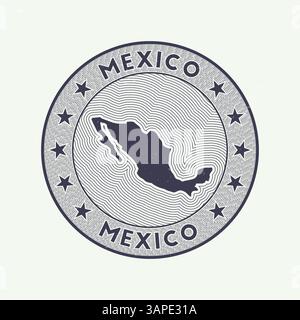Mexiko Runde Abzeichen Vektor. Country Round Stempel mit Form von Mexiko, Isolinien und kreisförmigem Ländernamen. Erstaunliches Emblem. Stock Vektor