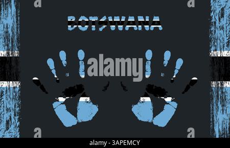 Vektorflagge von Botswana in Form von friedlichen Palmen mit Text und Pinselstrichen auf schwarzem Hintergrund Stock Vektor