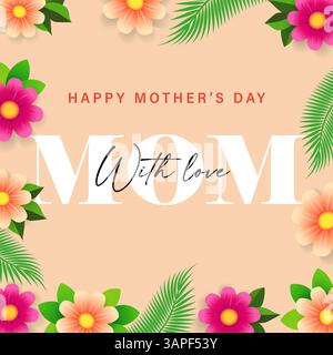 MAMA mit Liebe, Happy Mothers Day kreative Banner mit wunderschöner Frühlingsblume. Liebe dich Mama - Typografie und Blumen aus Gänseblümchen. Vektorabbildung Stock Vektor